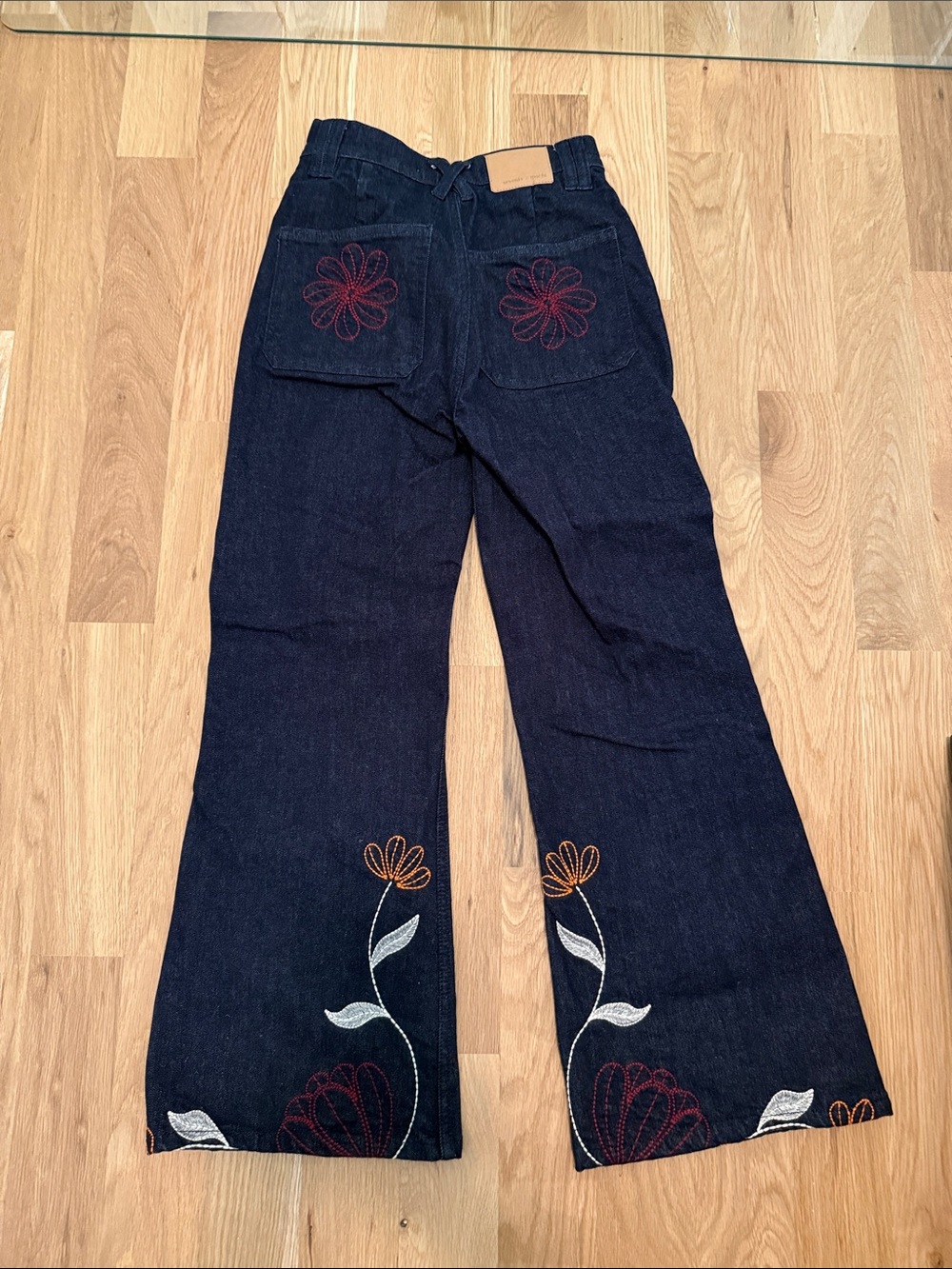 High-Rise navy denim Embroidered Wide-Leg Jeans - Picture 3 of 3